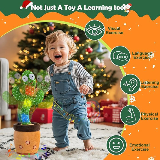 Rechargeable Dancing Talking Cactus Toy for Baby Toddler, Stocking Stuffers for Kids,Singing Mimicking Recording Repeating with 120 Songs, tummy time toys for Girls Boys, Birthday or Chirstmas Gifts