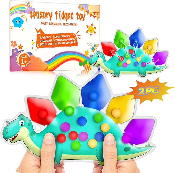 UIIOPJIOM 2PC Dinosaur Color Sorting Sensory Toys for Toddler, Montessori Toy Learning Activities Quiet Calm Down Fidgets for Classroom Valentine for 3 4 5 Year Old Boy Easter Basket Stuffer Gift by UIIOPJIOM