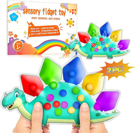 UIIOPJIOM 2PC Dinosaur Color Sorting Sensory Toys for Toddler, Montessori Toy Learning Activities Quiet Calm Down Fidgets for Classroom Valentine for 3 4 5 Year Old Boy Easter Basket Stuffer Gift by UIIOPJIOM