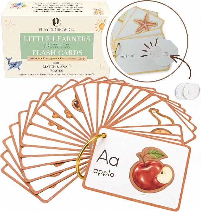 Play & Grow Co. Educational Montessori Flashcards for Preschoolers | ABC Alphabet Letters Numbers Shapes Colors Body Parts | Extra Thick Large Non-Toxic Homeschool Learning | Gifts for Boys Girls 3+ by PlayGrowCo