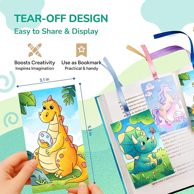 JoyCat 2 Pack Pocket Paint with Water Coloring Books for Kids, Art & Craft Activity Toy Set, Creative Travel & Home Painting Kit, Gifts for Girls & Boys Ages 3-8 (Magical Pony & Dinosaurs)