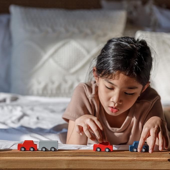 PlanToys® Mini Car Set Wooden Montessori Vehicle Set | Early Movement, Imagination and Practical Life Exploration | Eco Friendly Mini Car Set for Indoor and Outdoor Play