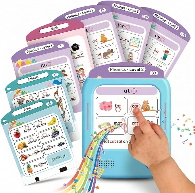 QuTZ Talking Flash Cards, Phonics Flash Cards, Learn to Read with 246 Pages, 29+ Themes, 1200+ Words & Fun Facts, 700+ Interactive Games, Toddler Learning Toys for 2-6 Year Old, 272 Pages by Qutz-AFunLand