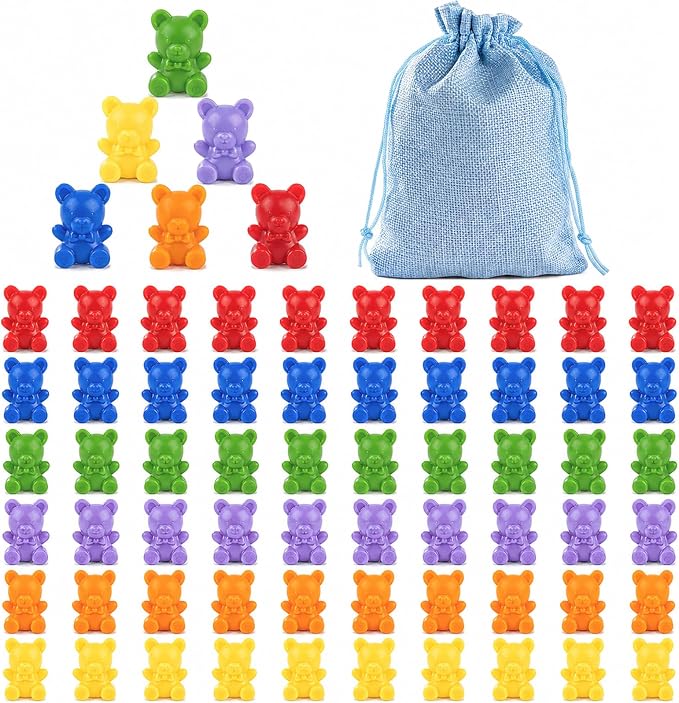 XINHUIDALSQ Rainbow Counting Bears Set of 60, 6 Colors Sorting Teddy Plastic Bears Math Manipulatives for Toddlers, 1 Inch Bear Conters Ages 3+ Kids by XINHUIDALSQ