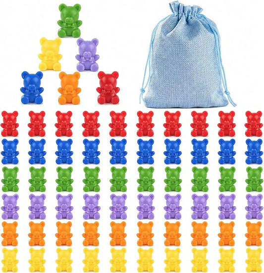 XINHUIDALSQ Rainbow Counting Bears Set of 60, 6 Colors Sorting Teddy Plastic Bears Math Manipulatives for Toddlers, 1 Inch Bear Conters Ages 3+ Kids by XINHUIDALSQ