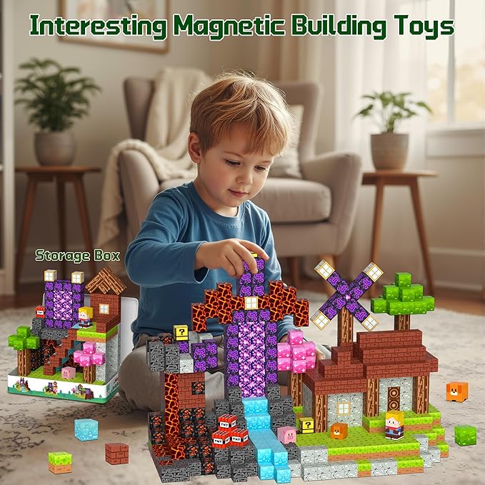 OUGUI 200 PCS Magnetic Blocks Building Block Kids - Magnet Cubes Boy Girl Constructions Toys STEM Montessori Educational Stacking Sensory Toy for Ages 3 4 5 6 7 8 9 10 11 12 Christmas Birthday Gift