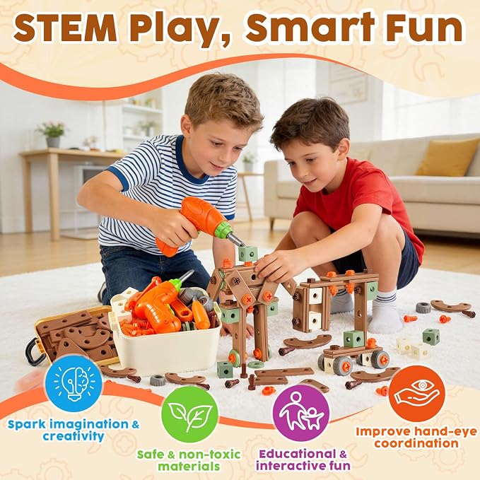 Kids Tool Set for 3-8, 158 PCS Construction Building Toys - Image 3