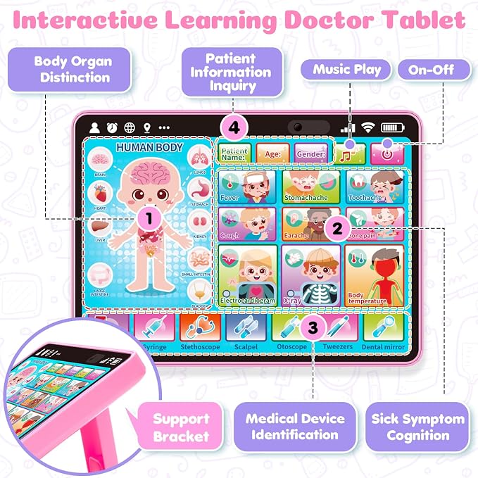 Toidgy Learning Toys Tablet with Music & Sound, Speech Therapy Toys for Toddlers Age 1, 2, 3, Montessori Toys Christmas Birthday Gifts for Girls, Boys, Baby 12-18 Months, Doctors Pretend Playset - Image 2
