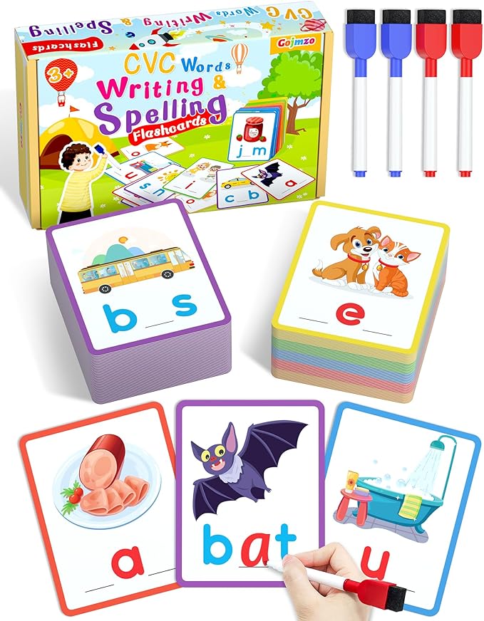 CVC Word Writing & Spelling Flash Cards, Kindergarten Reading Workbooks by Gojmzo