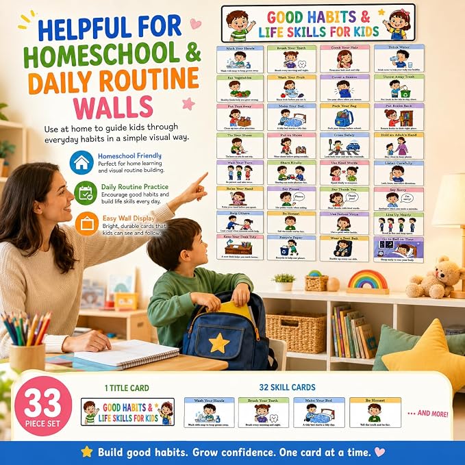 33 Pcs Good Habits & Life Skills Cards for Kids, Classroom Behavior Chart and Daily Routine Visual Cards for Preschool Kindergarten Homeschool Decor - Image 4