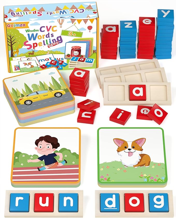 Wooden CVC Word Spelling Games, Montessori Educational Learning Toys Gifts by Gojmzo