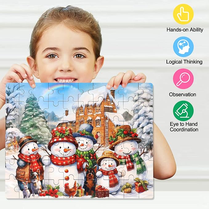 LELEMON 100 Pieces Jigsaw Puzzles for Kids Ages 4-8 Cute Winter Snowman Educational Puzzles Boys Girls Children Learning Educational Puzzles Portable Box Pack Toy - Image 4