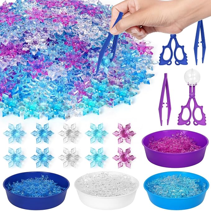208 Pcs Winter Frozen Sensory Bin Items Winter Acrylic Snowflake Counting Sorting Sensory Bin Filler Frozen Snowflake Counts Decor by Unknown