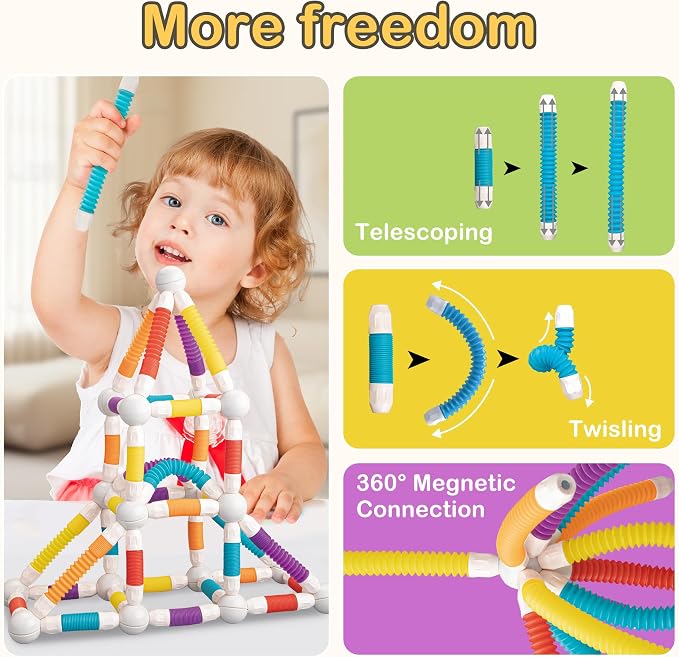 LONEEDY 48PCS Retractable Magnetic Sticks Building Toy Set-Flexible Magnetic Rods & Balls,Educational Building Blocks for 3+Kids (48PCS) - Image 3