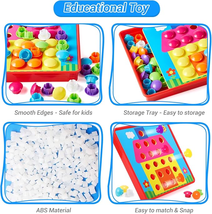 Geekper 68PCS Button Art Toys for Toddlers Color Matching Mosaic Pegboard - Image 3