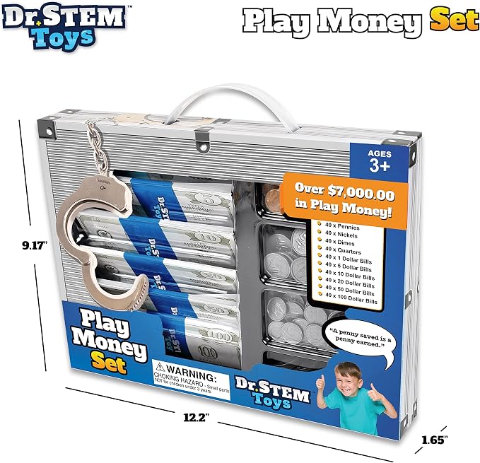 Dr. STEM Toys Play Money for Kids: Durable Boxed Set Provides 400 Pieces of Realistic Fake Money Bills & Fake Coins for Pretend Play, Helps Kids Learn Financial Responsibility & More - Image 2