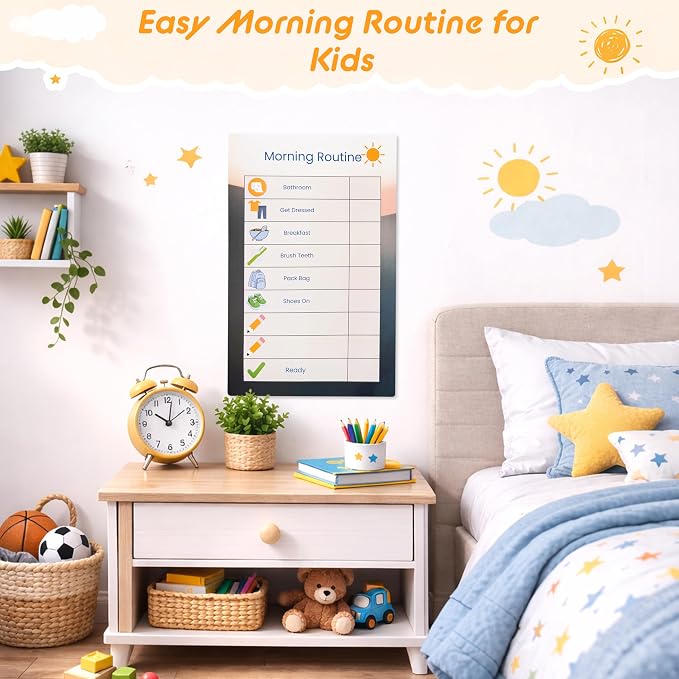 Dry Erase Morning & Bedtime Routine Chart for Kids – 2 Large 11x17in Laminated Chart Set - Simple Routine System, No Magnets or Pieces, Calm, Clutter-Free Daily Routine System - Image 4