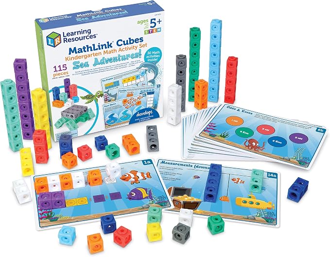 Learning Resources MathLink Cubes Kindergarten Math Activity Set Sea Adventures! - 115 Pieces, Age 5+, STEM Teaching Toys, Kindergartner Games by LearningResources