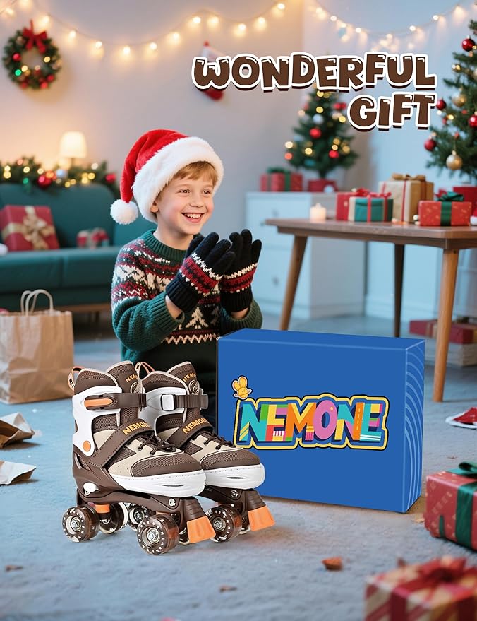 NEMONE Mermaid 4 Size Adjustable Light up Roller Skates for Girls, Purple Blue Skates for Toddlers, Beginner Kids Butterfly Roller Skates Indoor Outdoor