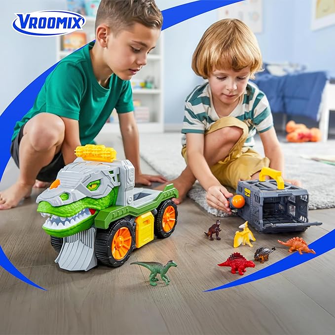 Jova Vroomix Dinosaur Toys for Kids 3-5, Dinosaur Carrier Truck with 2 Pcs Cars and 6 Pcs Figures for Toddlers, Birthday Gifts Toys for 3 4 5+ Year Old Boy, Christmas Great Gifts for Grandkids