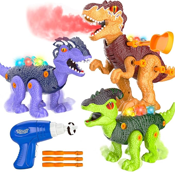3PACK Take Apart Dinosaur Toys for Kids 3-5 with Lights & Spray by Unknown