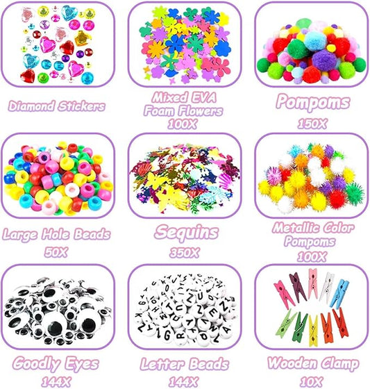 2000 Pcs DIY Arts and Crafts Supplies Kit for Kids - Kids Craft Kits Art Supplies Material Set with Pipe Cleaner All in 1 Crafting Collage Activity for Toddlers Gifts Toys Age 5 6 7 8 9 Year Old Girls