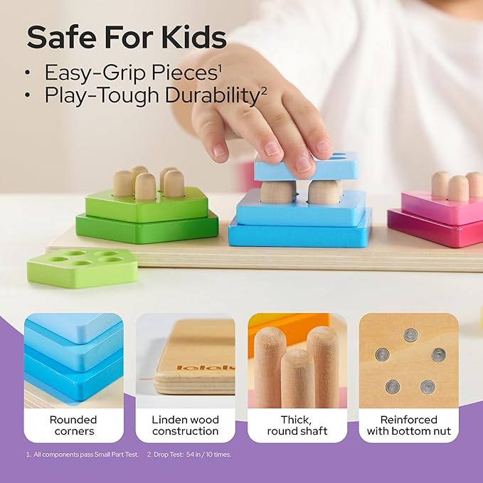 lalalark Montessori Toys for 1 2 3 Year Old Boy Girl, Wooden Sorting & Stacking Toys, Shape Sorter Baby Toy, Educational Sensory Toys for Kids, Wooden Blocks for Toddler 1-3, Christmas Birthday Gifts