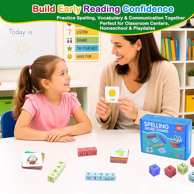 Spelling Games for Kids Ages 3-6, CVC Word Matching Letter Game, Phonics Learning Toy with 54 Flash Cards for Preschool Boys Girls - Image 3
