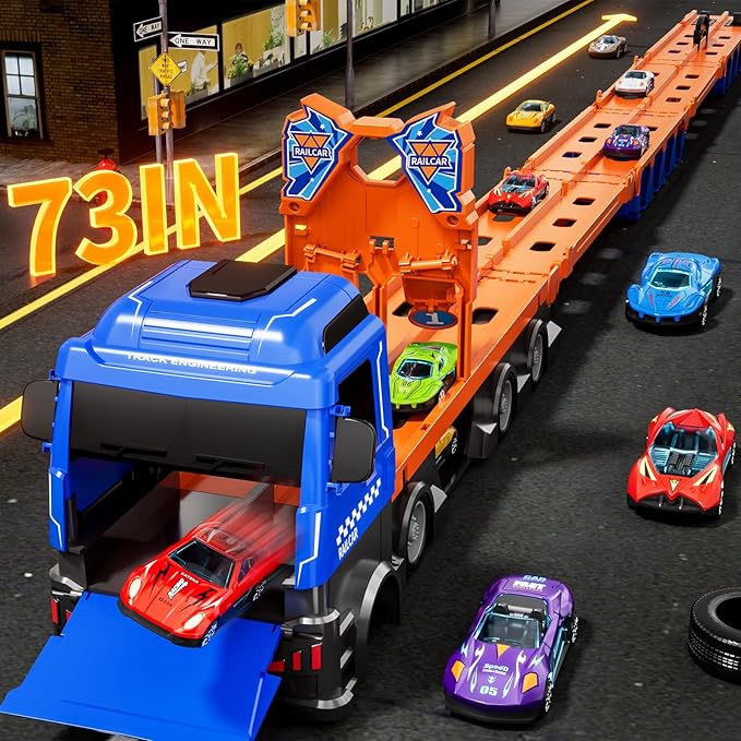 Transport Truck with 24pcs Die-Cast Cars Toys, Cars Toddler Toys Gifts for 2 3 4 5 6 7 Years Old Boys Girls