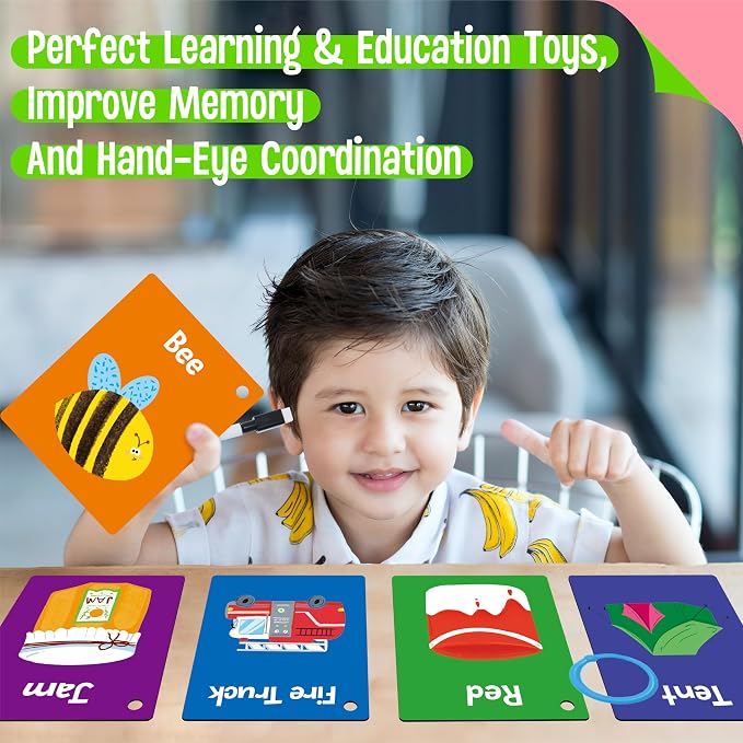 50 PCS First Word Flashcards, Double Sided Learning Cards Alphabet, Foods, Animals, Shapes, Colors, Vehicle, Body Parts with 2 Reclosable Rings, Learning Tool for Pre-K Kindergarten Toddlers - Image 5