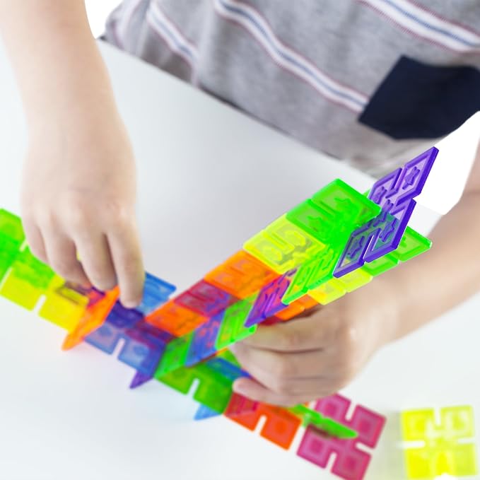 Guidecraft Interlox Squares - 96 Piece Set Interlocking Construction Toy, Creative Building - Educational STEM Construction Toy for Kids - Image 3