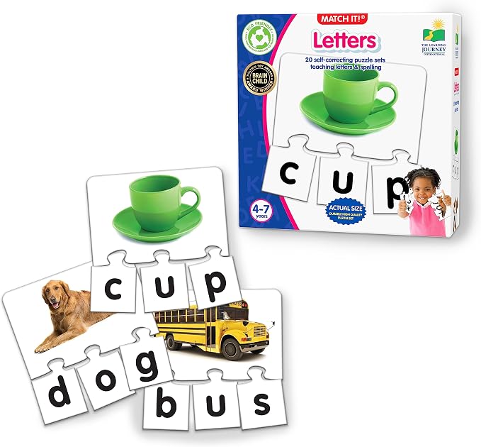 The Learning Journey: Match It! - Letters - 20 Piece Self-Correcting Spelling Puzzles for Three Letter Words with Matching Images - Learning to Read Games for Ages 4 and Up - Award Winning Toys by TheLearningJourney