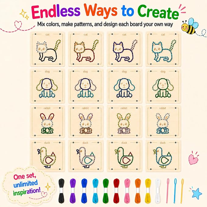 Montessori Wooden Lacing Toys for Toddlers and Kids Ages 2-4 5-7, Sewing Kit Fine Motor Skill Busy Board, Education Sensory Preschool Toy for 1 2 3 4 Year Olds, Birthday Gift for Boys and Girls - Image 4