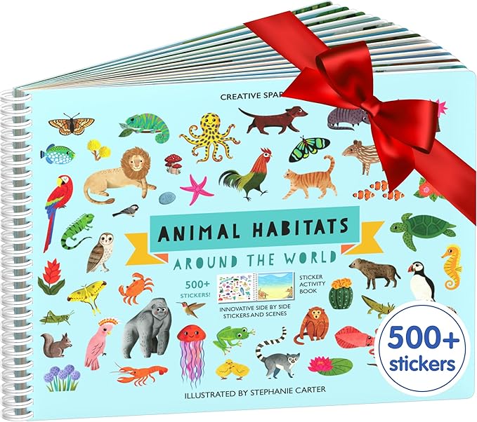 Cupkin Animal Sticker Book Activity for Kids with 500+ Habitat Stickers, Toddler Airplane Travel Essentials, 12 Scenes + 12 Coloring Book Pages, Animal Lover Gift, Childrens Crafts for Ages 2–8