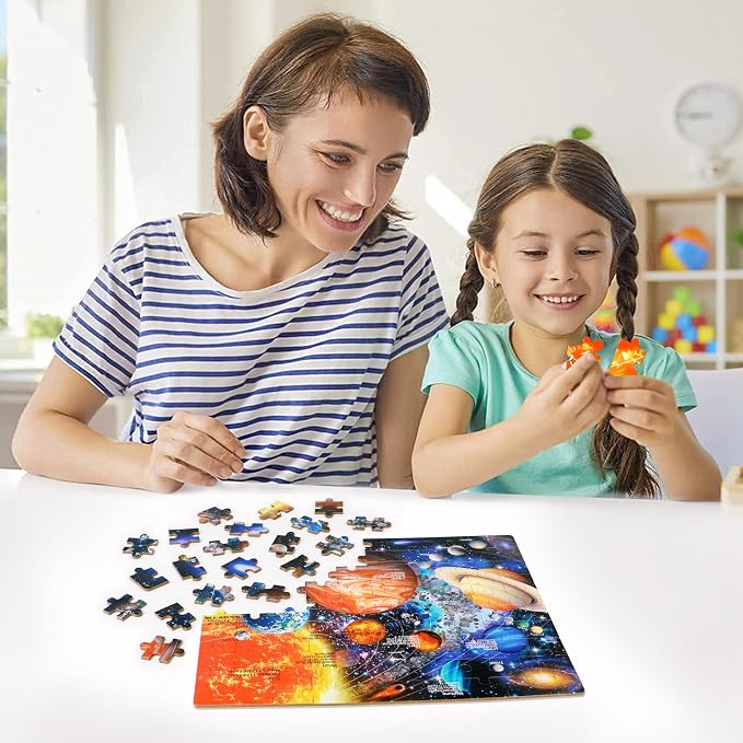 LELEMON 100 Pieces Jigsaw Puzzles for Kids Ages 4-8 Solar System Planets Jigsaw Puzzle for Kids Boys Girls Children Learning Educational Puzzles in a Metal Box Pack Toy - Image 6
