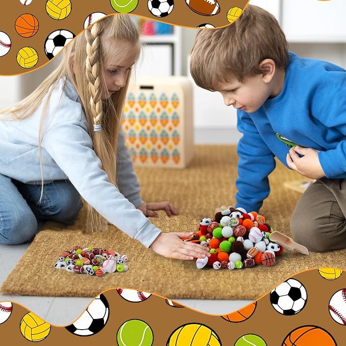 242pcs Sports Balls Sensory Bin Filler Fine Motor Toys Ball Sensory Bin Items Easter Soccer Baseball Basketball Football Tennis Sensory Bin Items Pom Poms for Color Counting Sorting - Image 5