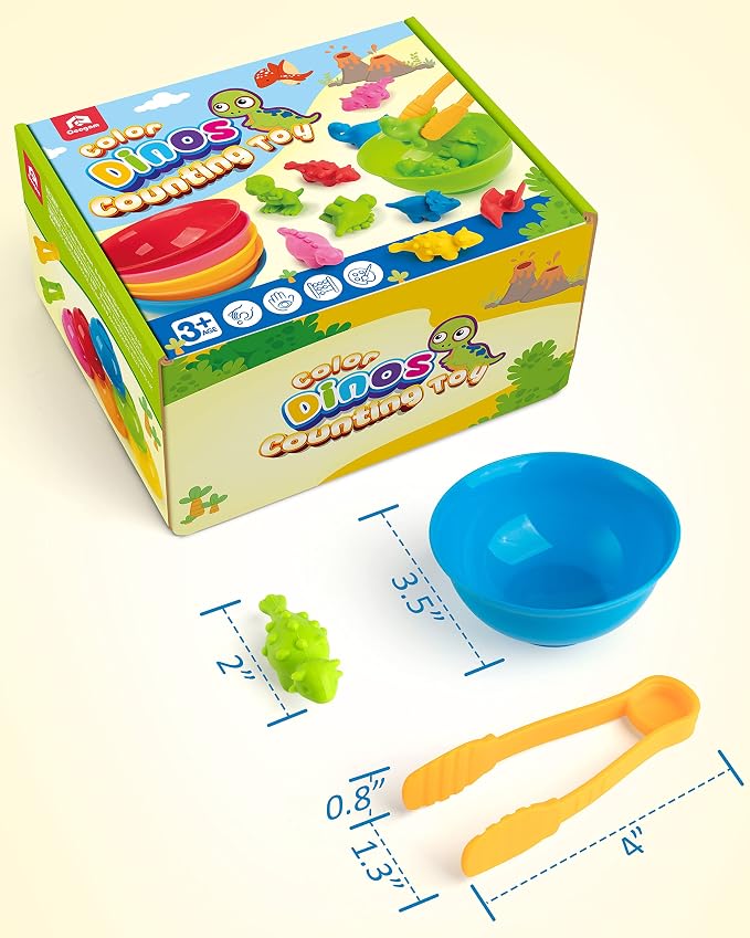Coogam Counting Dinosaur Sorting Toy Set, Color Matching Classification Game, Montessori Fine Motor Skill Preschool Educational Montessori Learning Toys for 3 4 5 Years Old - Image 8