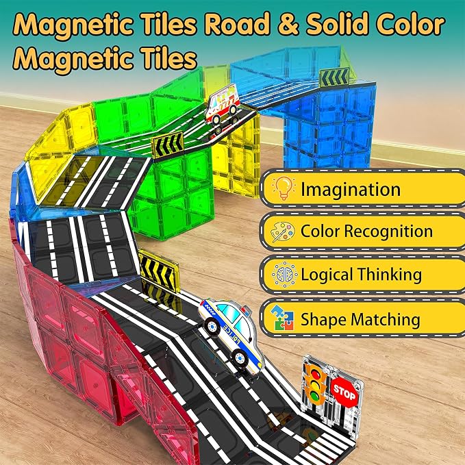 106Pcs Christmas Magnetic Tiles, Magnetic Building Blocks, Preschool Montessori Toys Gift for 3+ Year Old Boys and Girls, Sensory Toys for Kids Aged 3-5 and 4-8, Ideas for Toddler with Autism - Image 2