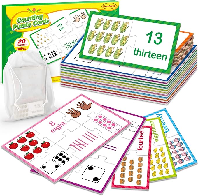 Kasfalci Number Puzzle Flash Cards, Back to School Supplies, 80 PCS Counting Math Flashcards for Kids Toddler, Matching Games, Preschool Kindergarten Activities Classroom Must Haves by Kasfalci