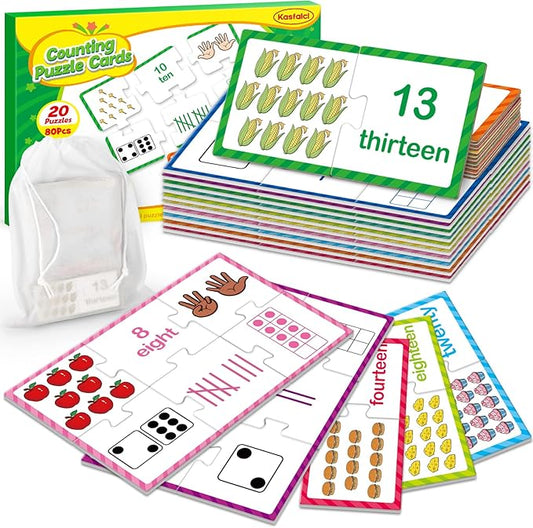 Kasfalci Number Puzzle Flash Cards, Back to School Supplies, 80 PCS Counting Math Flashcards for Kids Toddler, Matching Games, Preschool Kindergarten Activities Classroom Must Haves by Kasfalci