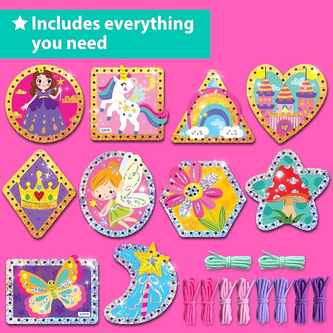 KRAFUN Princess Unicorn Holographic Lacing Cards Age 3+ | 10 Projects - Image 2