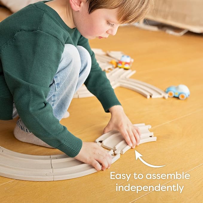 HABA Cars - My First Racetrack, 27 Piece Sustainable Kids' Race Track Set, Battery-Free Push and Go Cars, Ideal STEM Toys for Toddlers Ages 2+