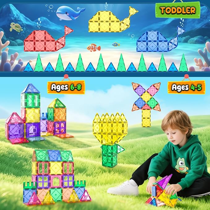 Magnetic Tiles Toddler Toys Magnetic Building Blocks for Kids Ages 3-12 STEM Educational Toys for Girls & Boys Sensory Toys for Kids with Autism Classroom Must Haves Outdoor Toys - Image 5