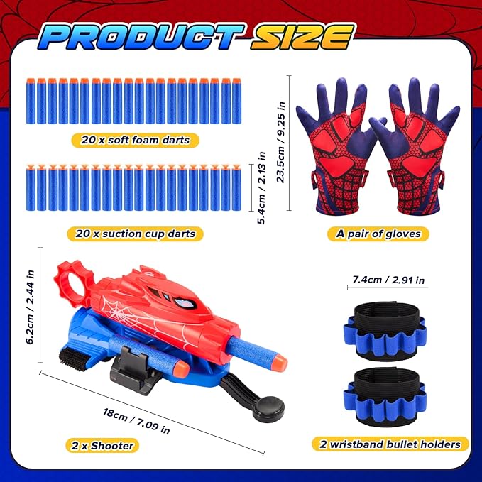 2 Sets Superhero Web Shooters for Kids Age 3-7,Adjustable Wrist Launcher Slinging Toy Set with 40 Darts,Ideal Birthday for Boys & Girls Imaginative Role-Play Costume Accessory