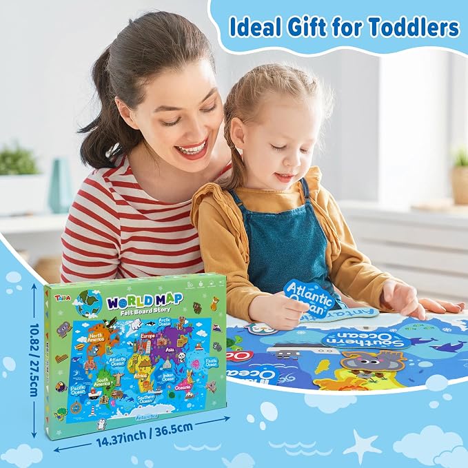 Taika 43x28 World Map Felt Board Set, Educational World Map Flannel Toy - Image 5