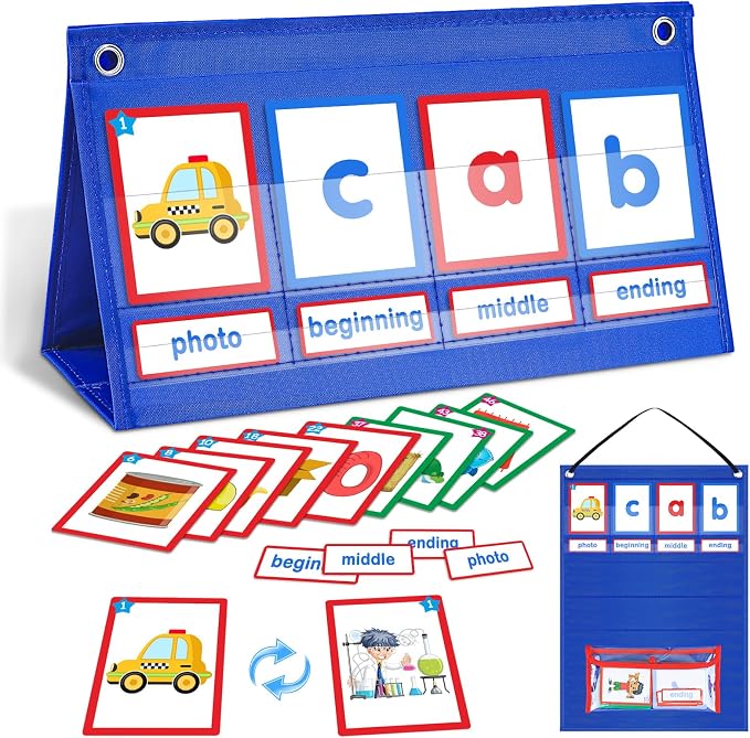AKAYOK CVC Word Building Desktop Pocket Chart with 108 Phonics Flash Cards for Early Reading & Spelling | Alphabet Learning Tools for Preschool, Kindergarten, and Homeschooling by AKAYOK