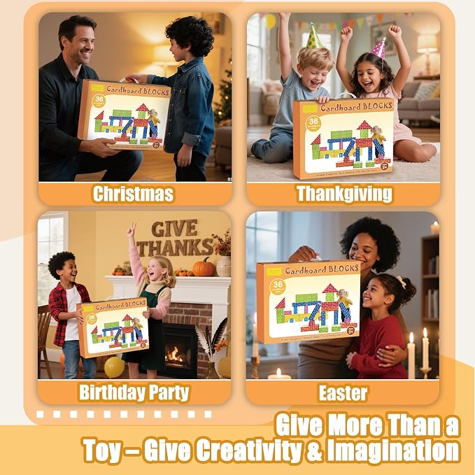 Cardboard Building Blocks for Kids 36pcs: Jumbo Gifts Heavy Duty Develop Creative Thinking Spatial Reasoning Easy to Assemble - Image 8
