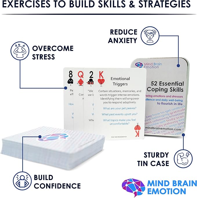 Mind Brain Emotion 52 Essential Coping Skills Cards - Self Care Exercises for Stress and Social Anxiety Relief - Resilience, Emotional Agility, Confidence Therapy Games for Teens, Adults - Image 2