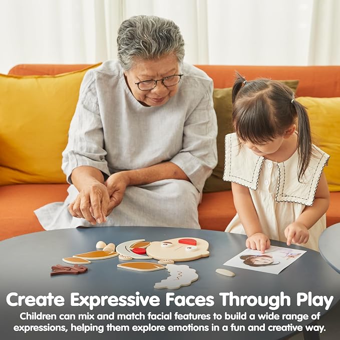 PlanToys® Wooden Build A Face Play Set Montessori Social Emotional Kids Toy - Image 5