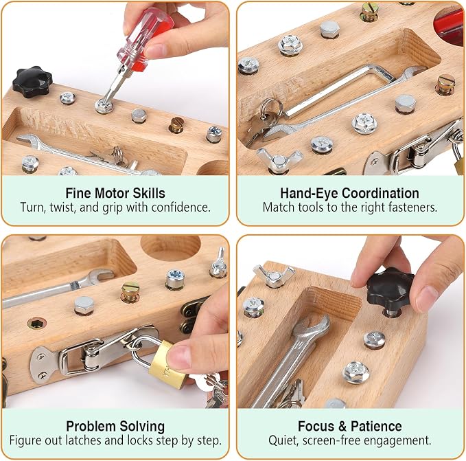 Screwdriver Board Set Montessori Toys for 3 Year Old,Wooden Screw Driver Activities Board, Fine Motor Skills & Sensory Development Toy - Image 3